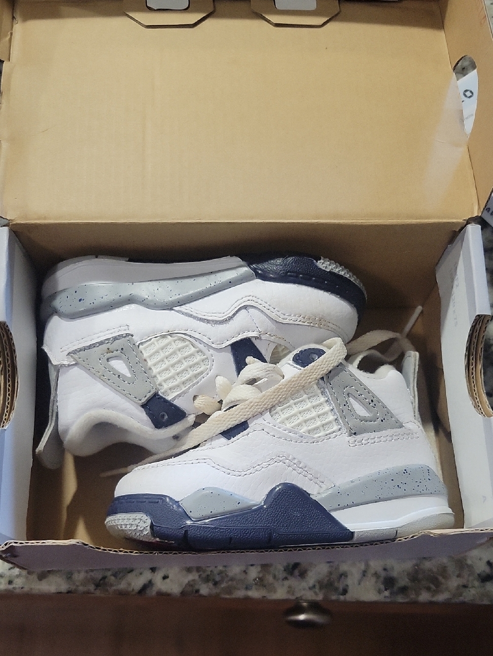 Jordan Kids White and Navy Blue Retro Sneakers